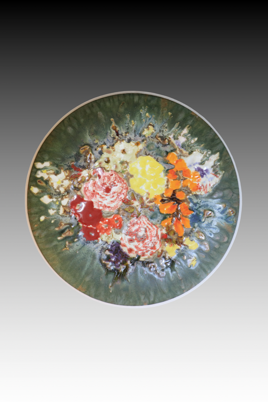 Porcelain Plate, Hand-Painted Plate, Flowers I, High-Temperature Glaze