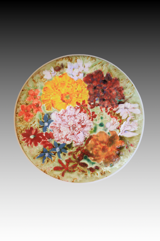 Porcelain Plate, Hand-Painted Plate, Flowers II, High-Temperature Glaze