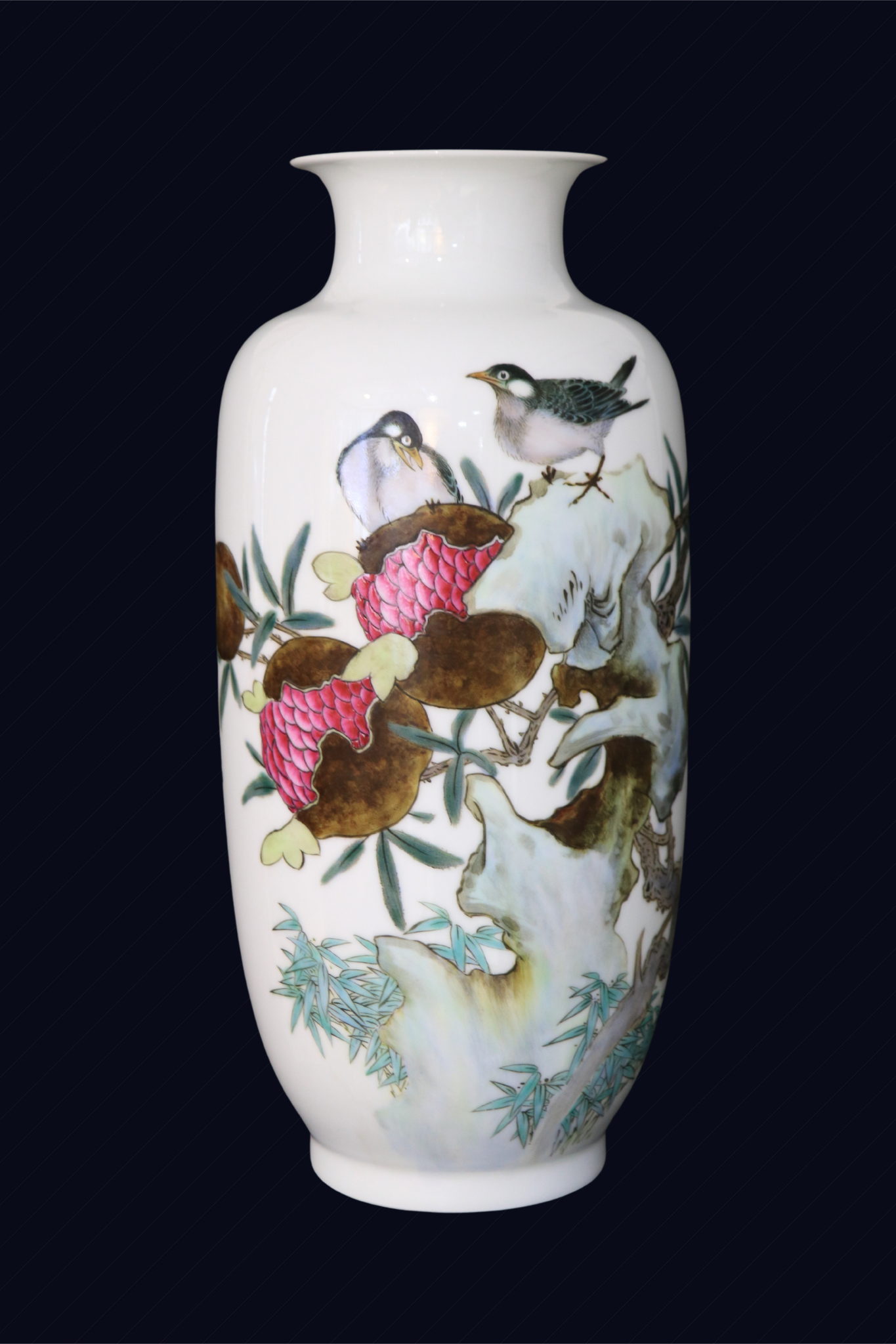 Porcelain Vase, Hand-Painted Vase, Flower and Bird Painting, pomegranates, Fencai, Famille rose