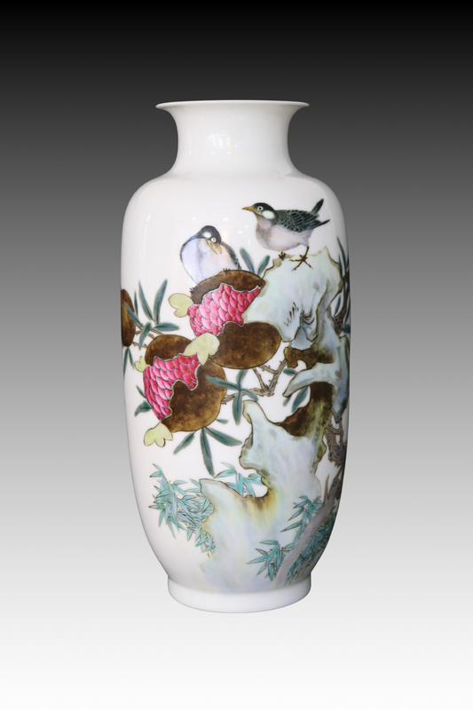 Porcelain Vase, Hand-Painted Vase, Flower and Bird Painting, pomegranates, Fencai, Famille rose