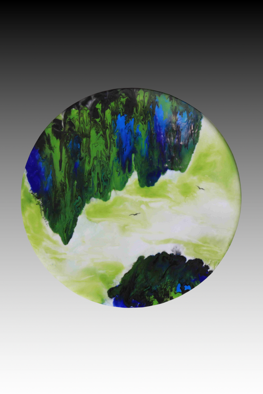 Porcelain Panel Painting, Fluid Art Porcelain Panel Painting, 只此青綠, Just This Lush Green, Splash Glaze, Flow Painting